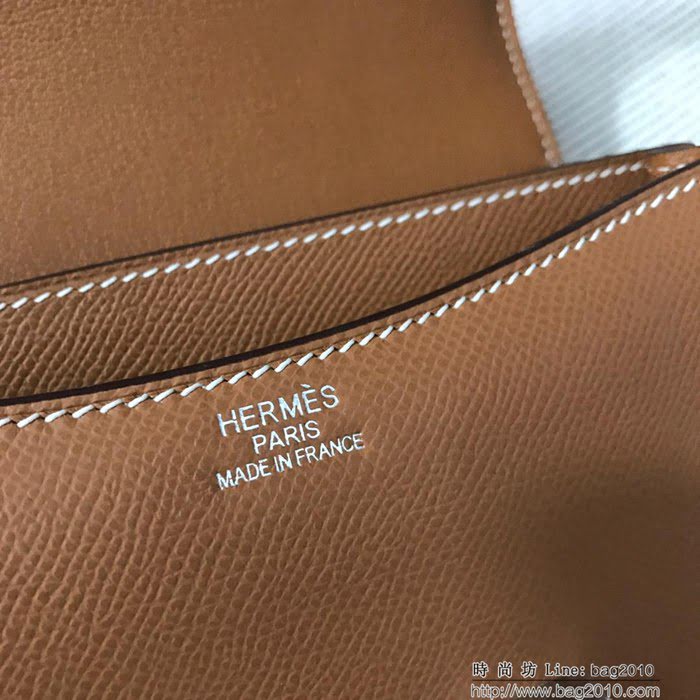 HERMES愛馬仕 H空姐包 進口原廠EP皮 頂級蜜蠟製作 街拍必備單品 土黃金銀 單肩斜挎包  Ama1579